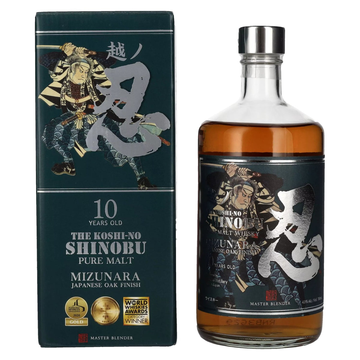 The Shinobu Pure Malt 10-Year-Old Whisky, MIZUNARA Japanese Oak Finish, 43% vol., 0.7 l, in a gift box