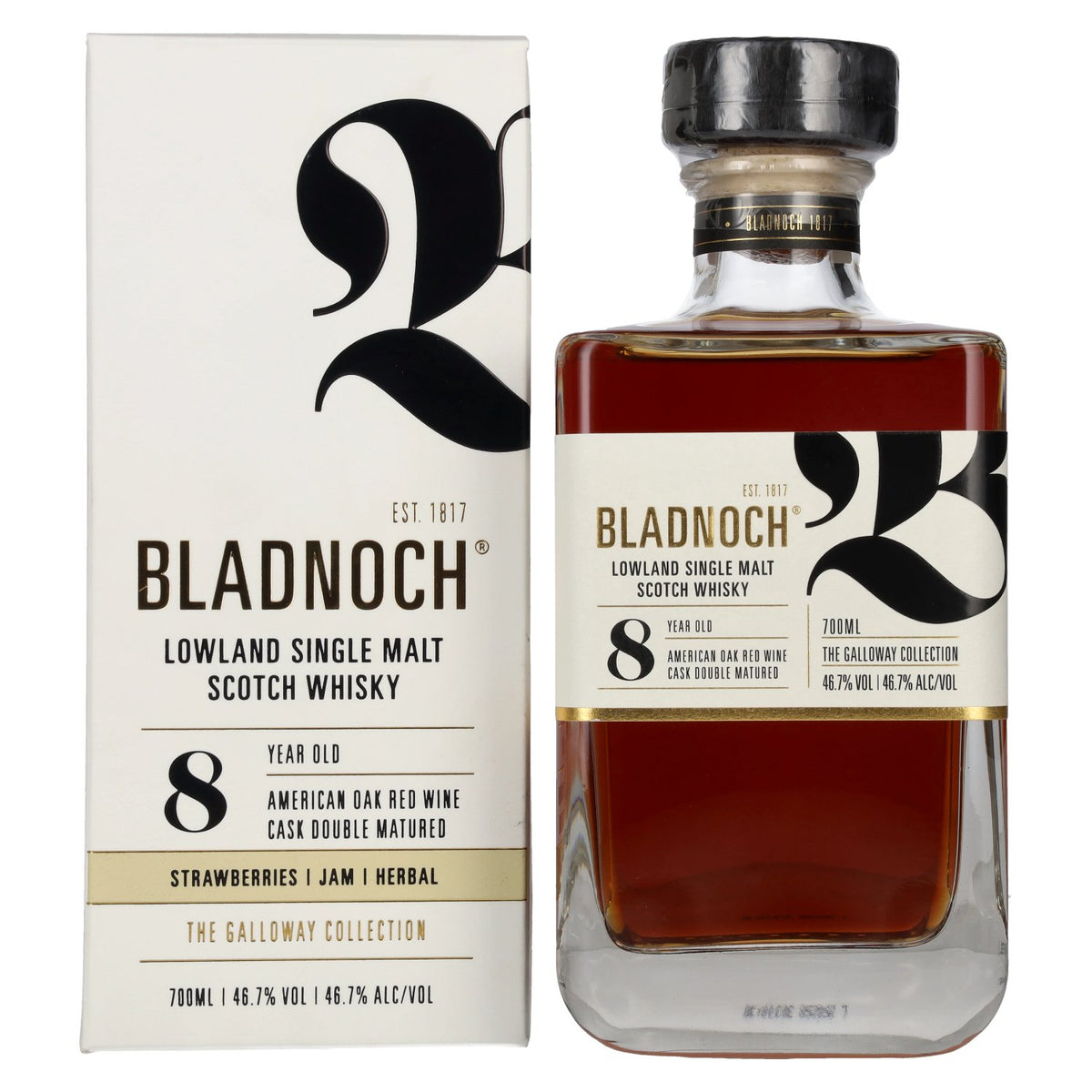 Bladnoch 8 Years Old Lowland Single Malt American Red Wine Cask 46.7% ABV 0.7l in a gift box