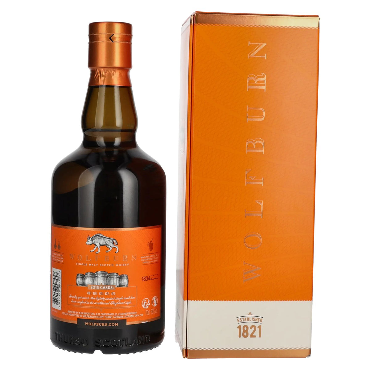 Wolfburn VIBRANT STILLS 8 Years Old Specially Selected First-Fill Bourbon Barrels 50% ABV 0.7 l in a gift box