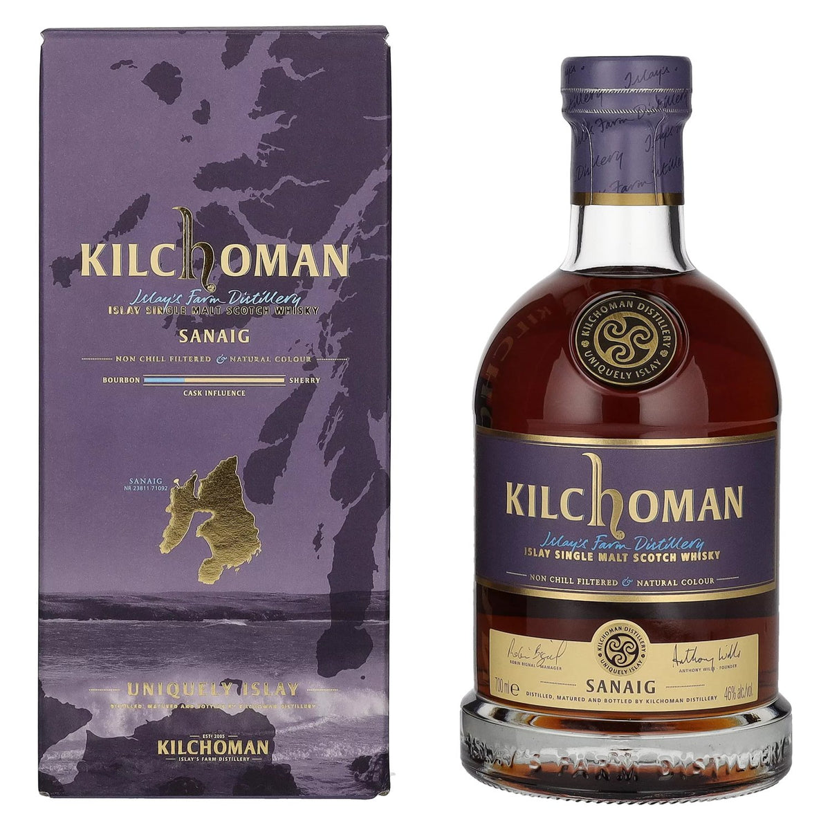 Kilchoman SANAIG, whisky single malt d'Islay, 46 % vol., 0,7 l, dans un coffret cadeau