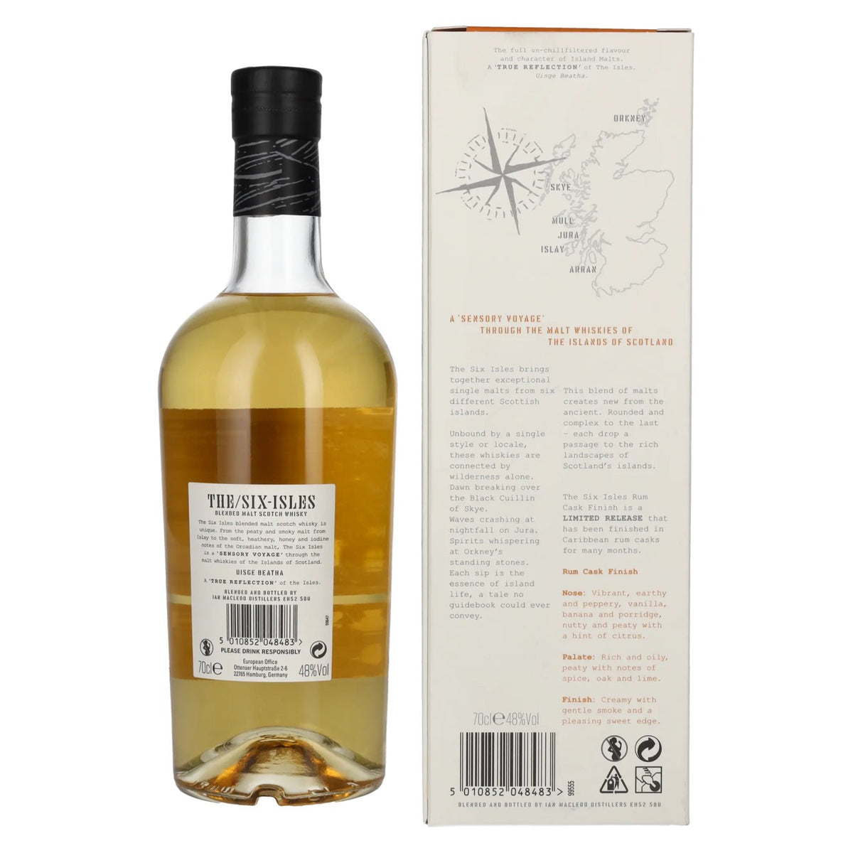 The Six Isles Whisky Blended Malt Scotch Whisky RUM CASK FINISH Limited Release 48% vol. 0,7 l in geschenkverpakking