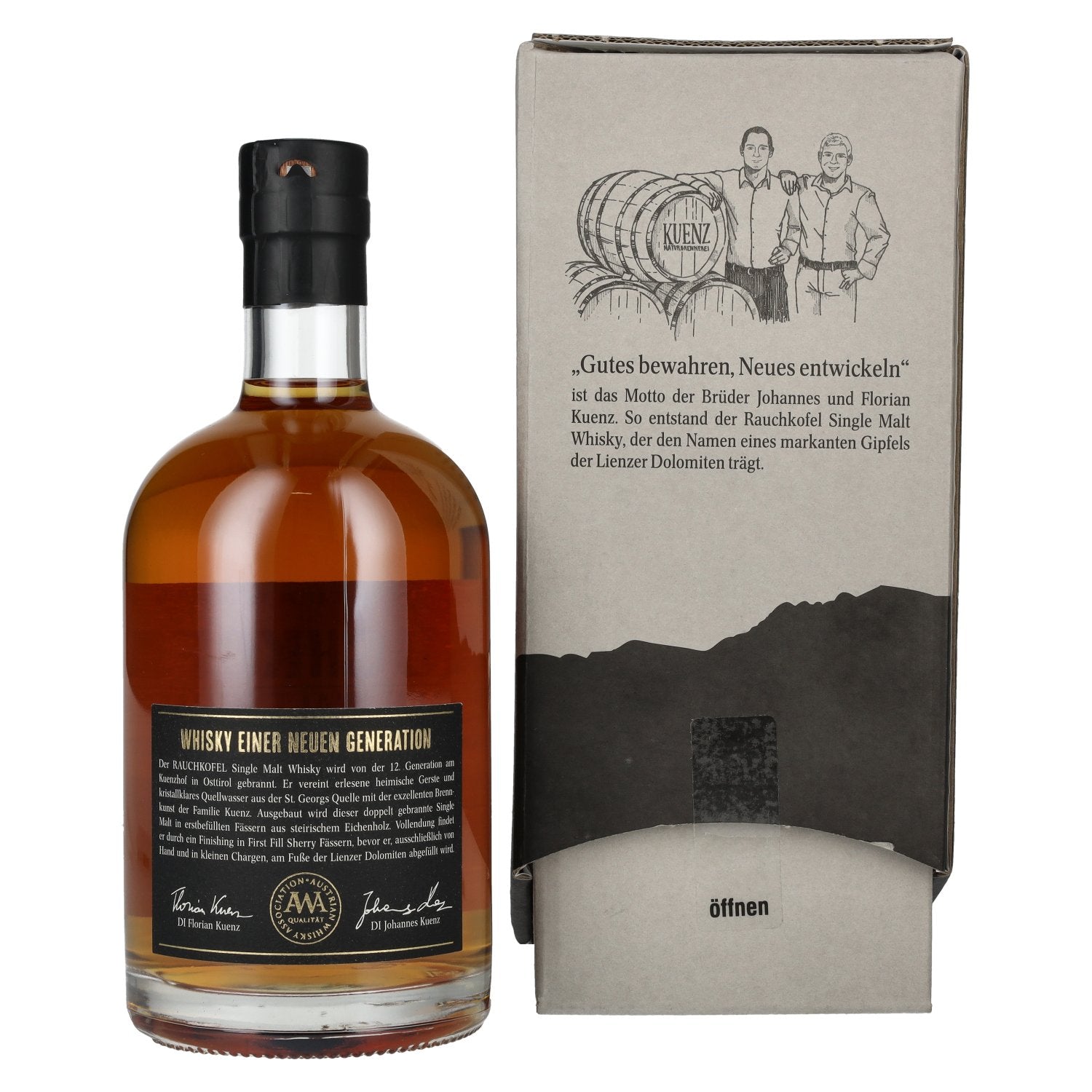 Kuenz Naturbrennerei Rauchkofel Single Malt Whisky Sherry Cask Finished 43% Vol. 0,5l in geschenkverpakking