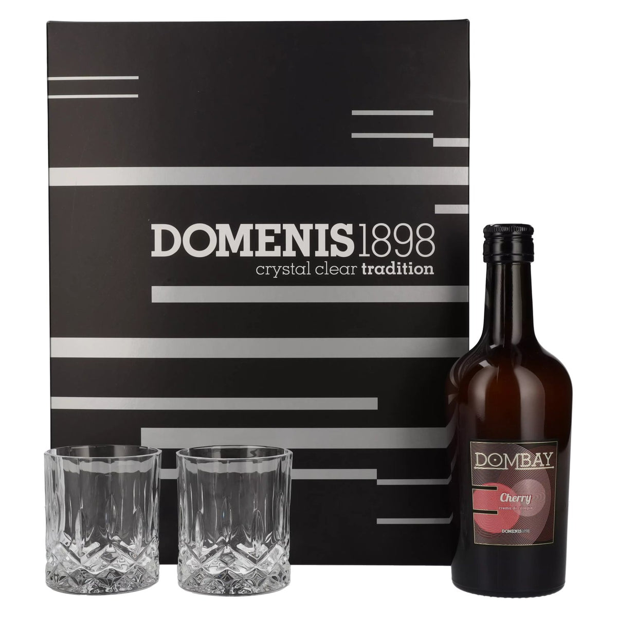 Domenis 1898 DOMBAY Cherry, crème de cerises, 17 % vol., 0,5 l, dans un coffret cadeau avec 2 verres
