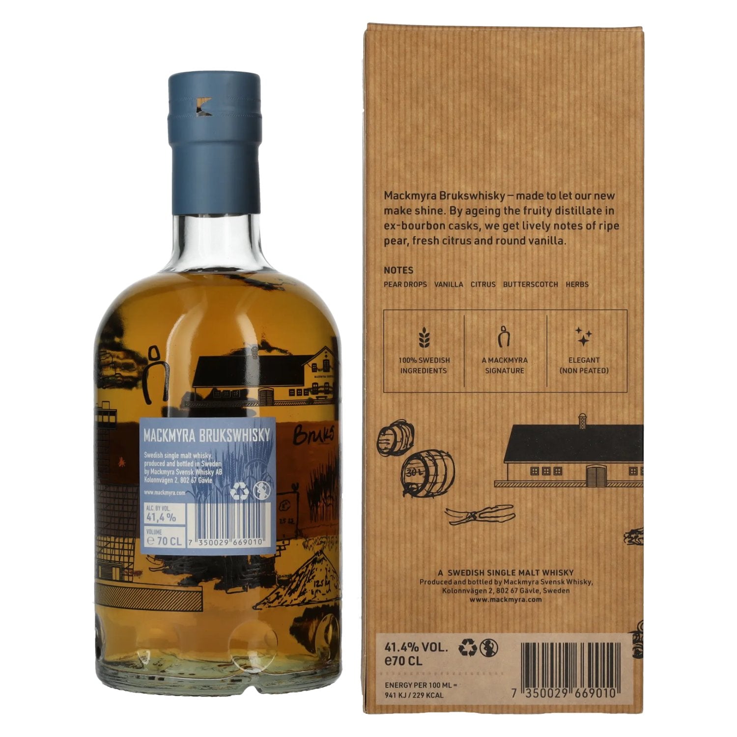 Mackmyra BRUKSWHISKY Zweedse Single Malt Whisky 41,4% Vol. 0,7l in geschenkverpakking