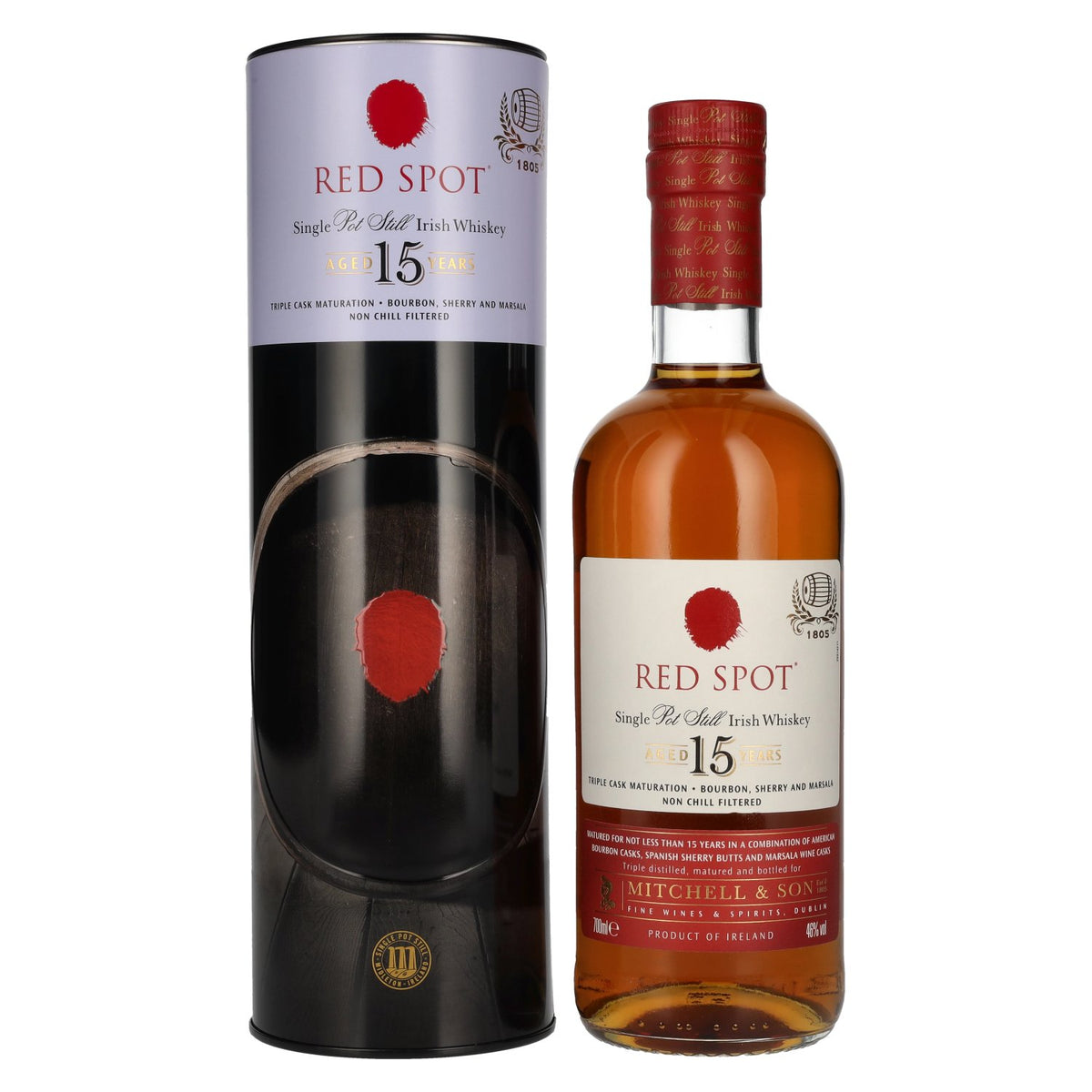 Red Spot 15 Years Old Single Pot Still Irish Whiskey 46% ABV 0.7l in a tin box