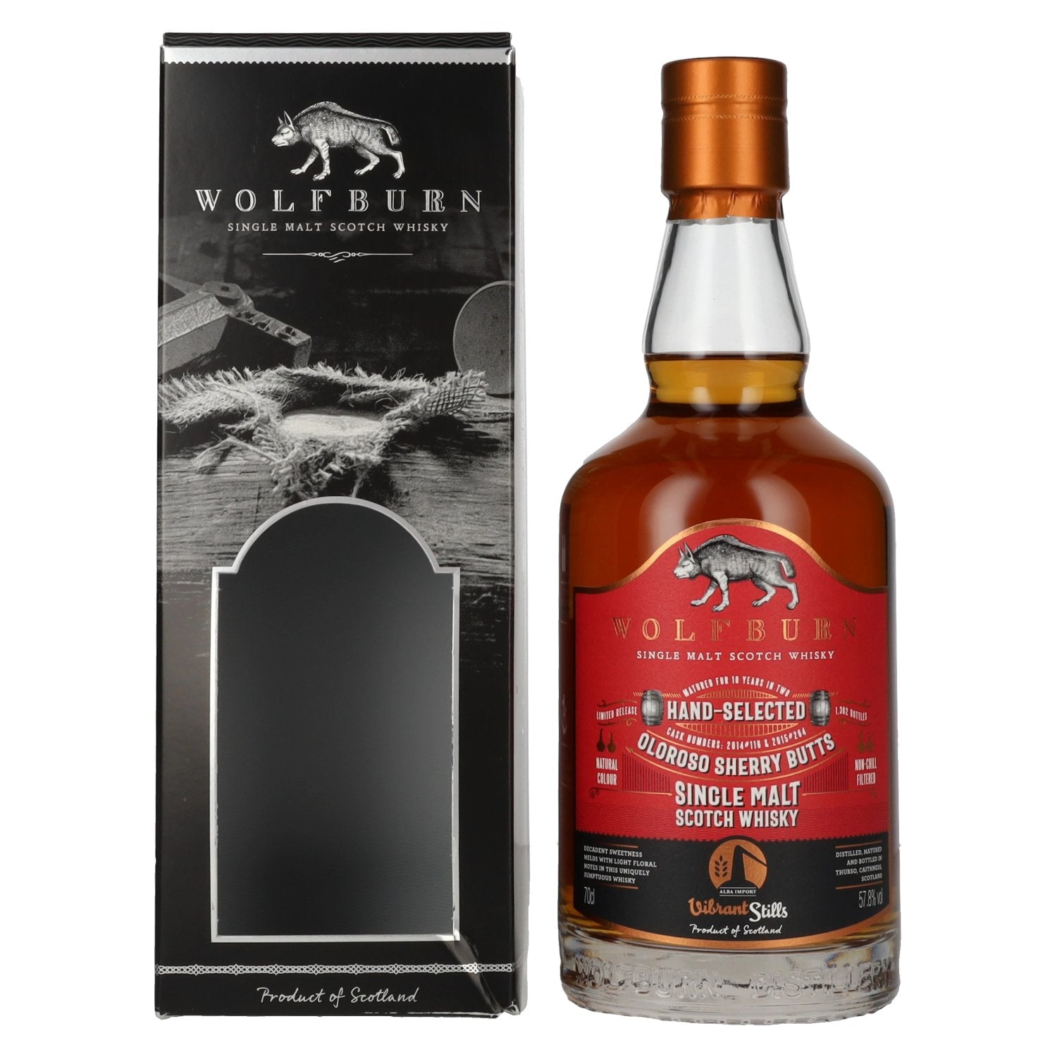 Wolfburn VIBRANT STILLS 10 Years Old Oloroso Sherry Butts 57,8% Vol. 0,7l in geschenkverpakking