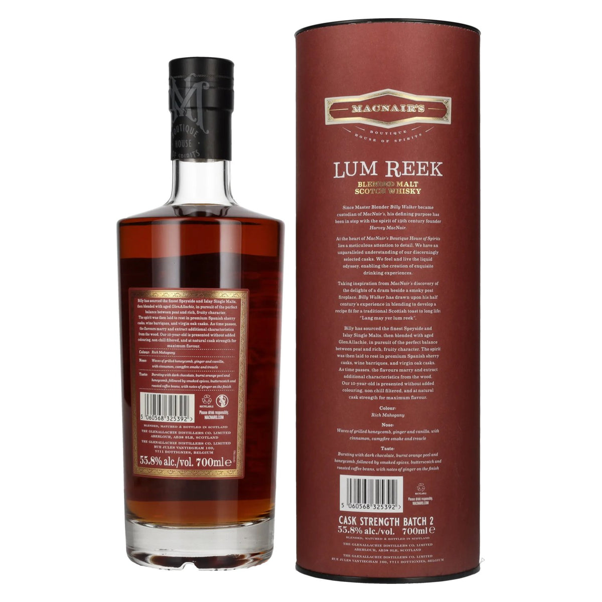 MacNair’s Lum Reek 10 Years Old CASK STRENGTH Batch 2 55.8% vol. 0.7l in a gift box