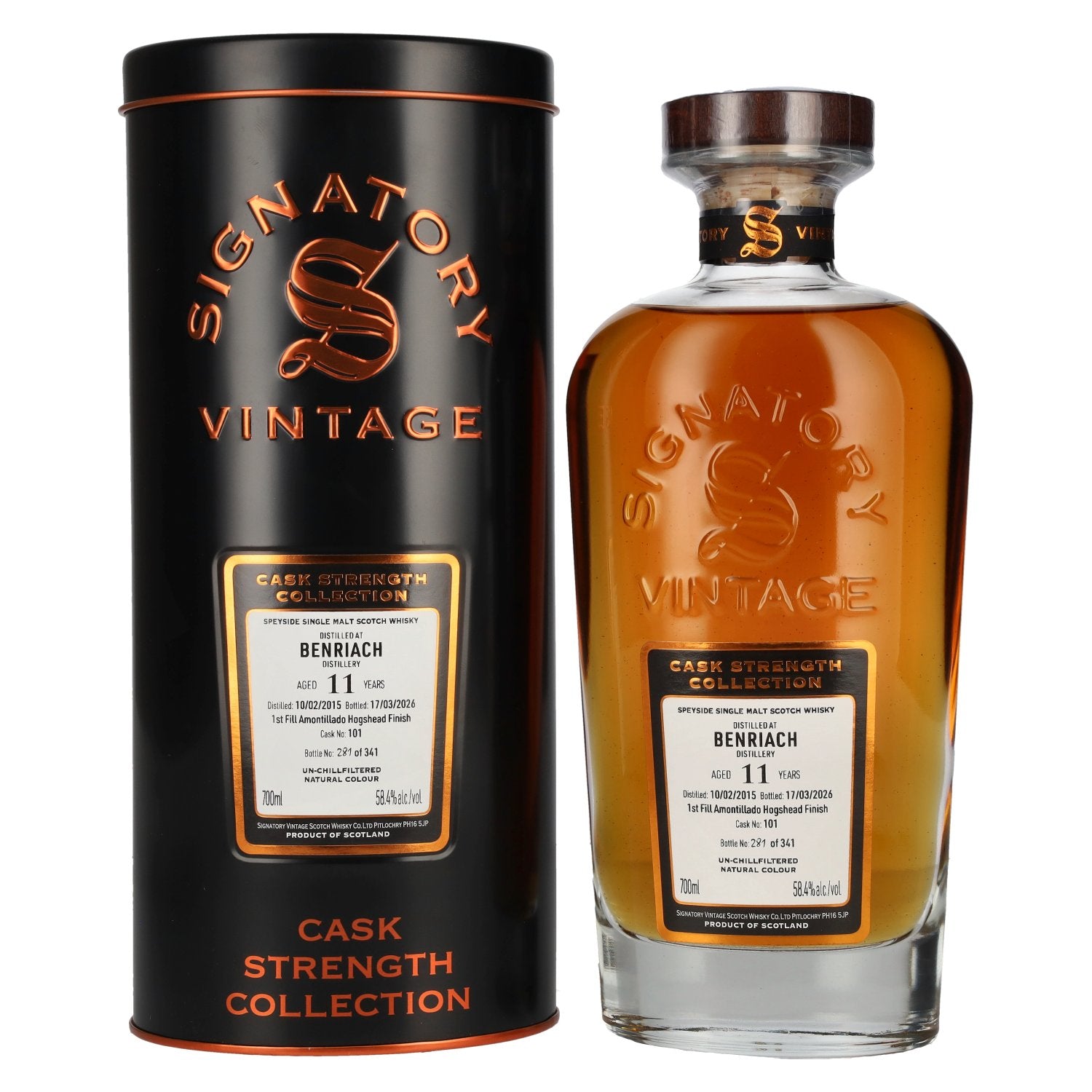 Signatory Vintage Benriach 11 Years Old 1st Fill Amontillado Cask Cask Strength #101 2015 58,4% vol. 0,7 l in blikken doos
