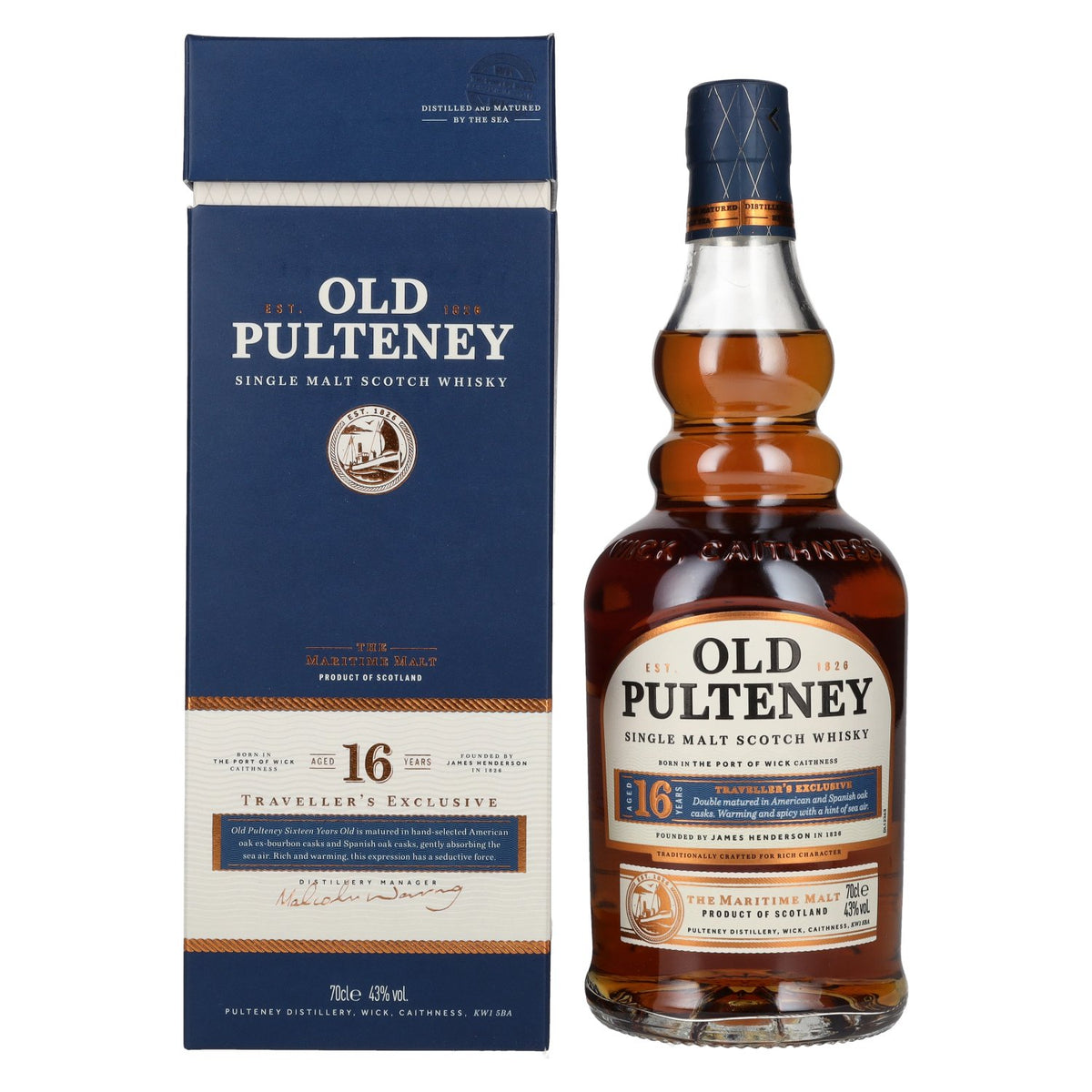 Old Pulteney 16 Years Old Single Malt TRAVELLER'S EXCLUSIVE 43% ABV 0.7l in a gift box