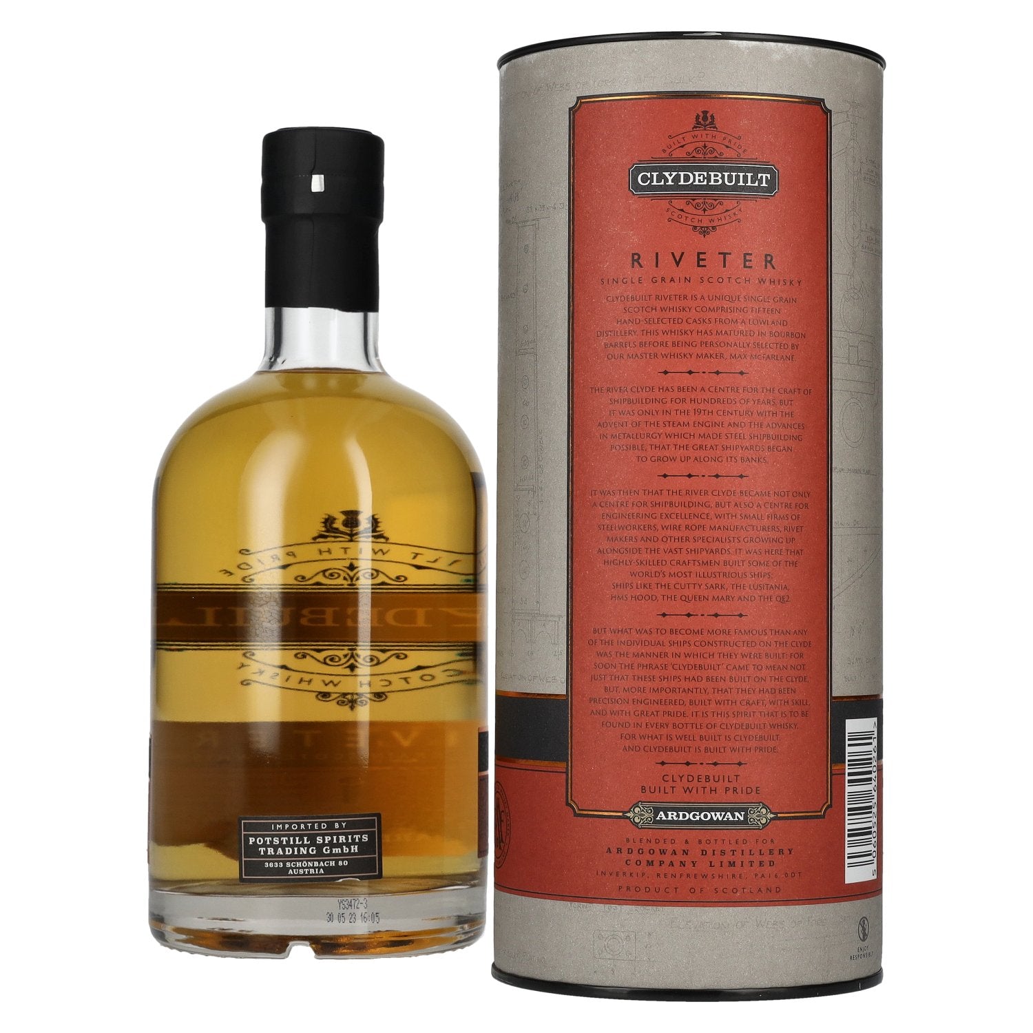 Ardgowan Clydebuilt RIVETER Single Grain Scotch Whisky 50% Vol. 0,7l in geschenkverpakking