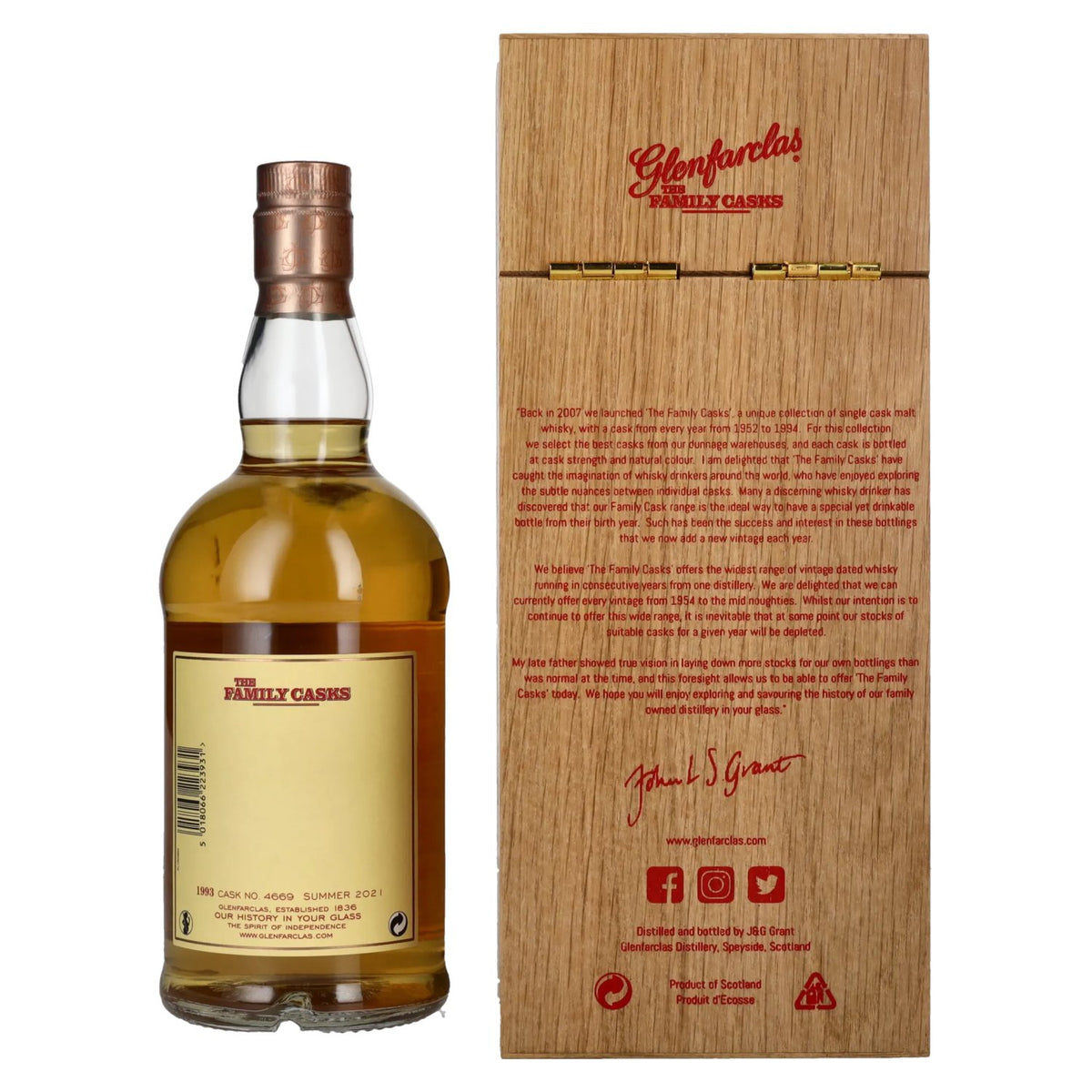 Glenfarclas THE FAMILY CASKS Single Cask SUMMER 2021 4th Fill Butt 1993 57,6 % vol. 0,7 l dans un coffret en bois