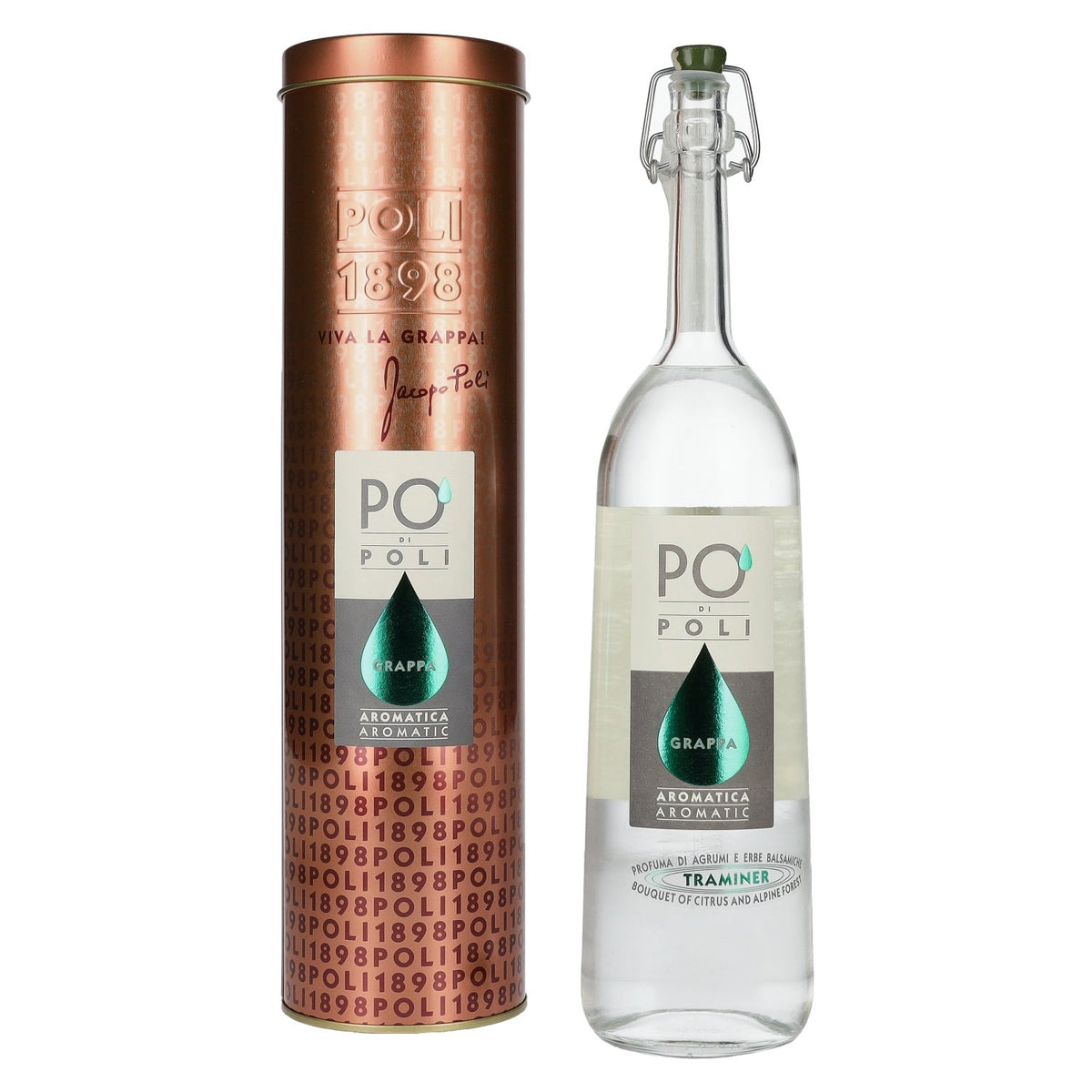 Poli Po' Di Poli Grappa Aromatica 40% vol. 0.7 l in a tin box