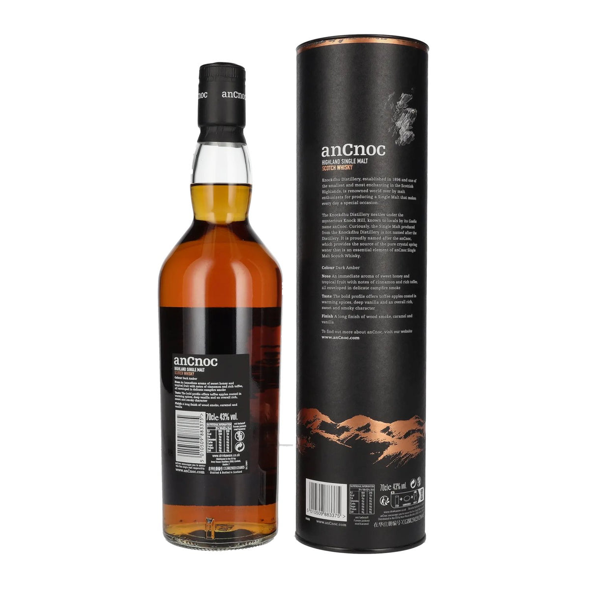 AnCnoc Highland Single Malt Scotch Whisky Sherry Cask Finish Peated Edition 43% vol. 0,7 l in geschenkverpakking