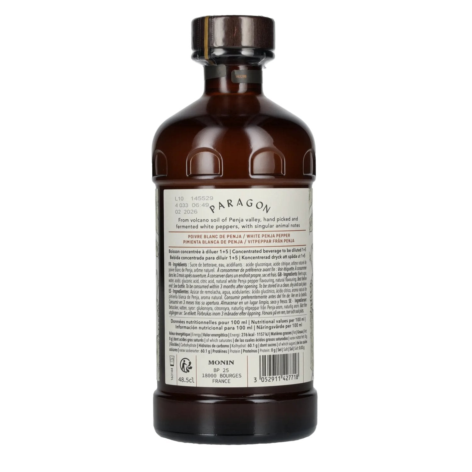 Monin Paragon WHITE PENJA PEPPER Single Botanic Cordial Pepper Collection 0,485l