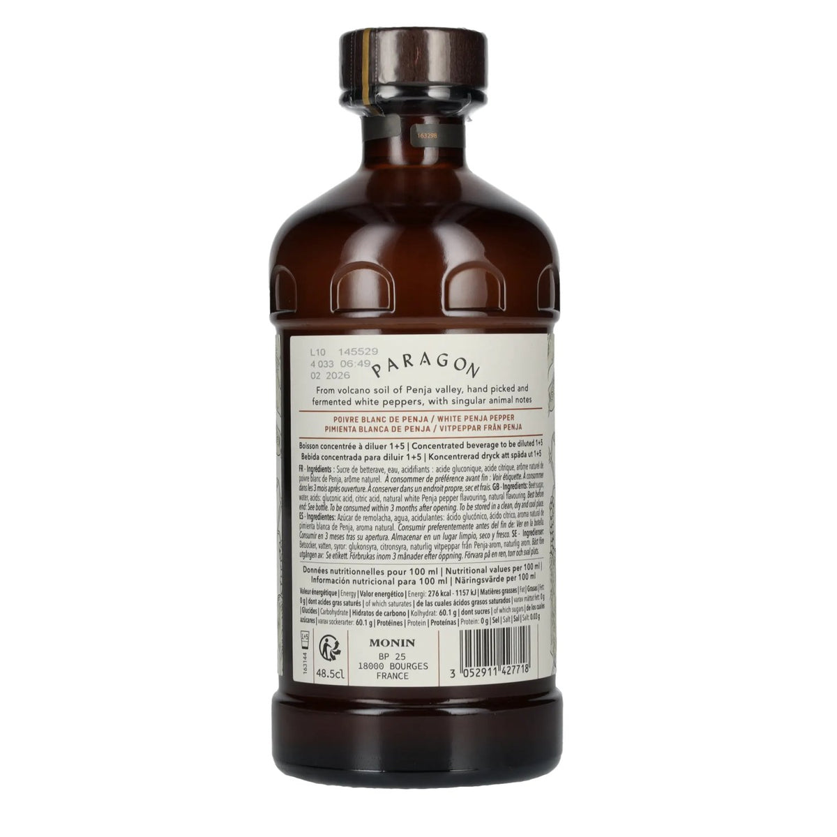 Monin Paragon WHITE PENJA PEPPER Single Botanic Cordial Pepper Collection 0.485 l