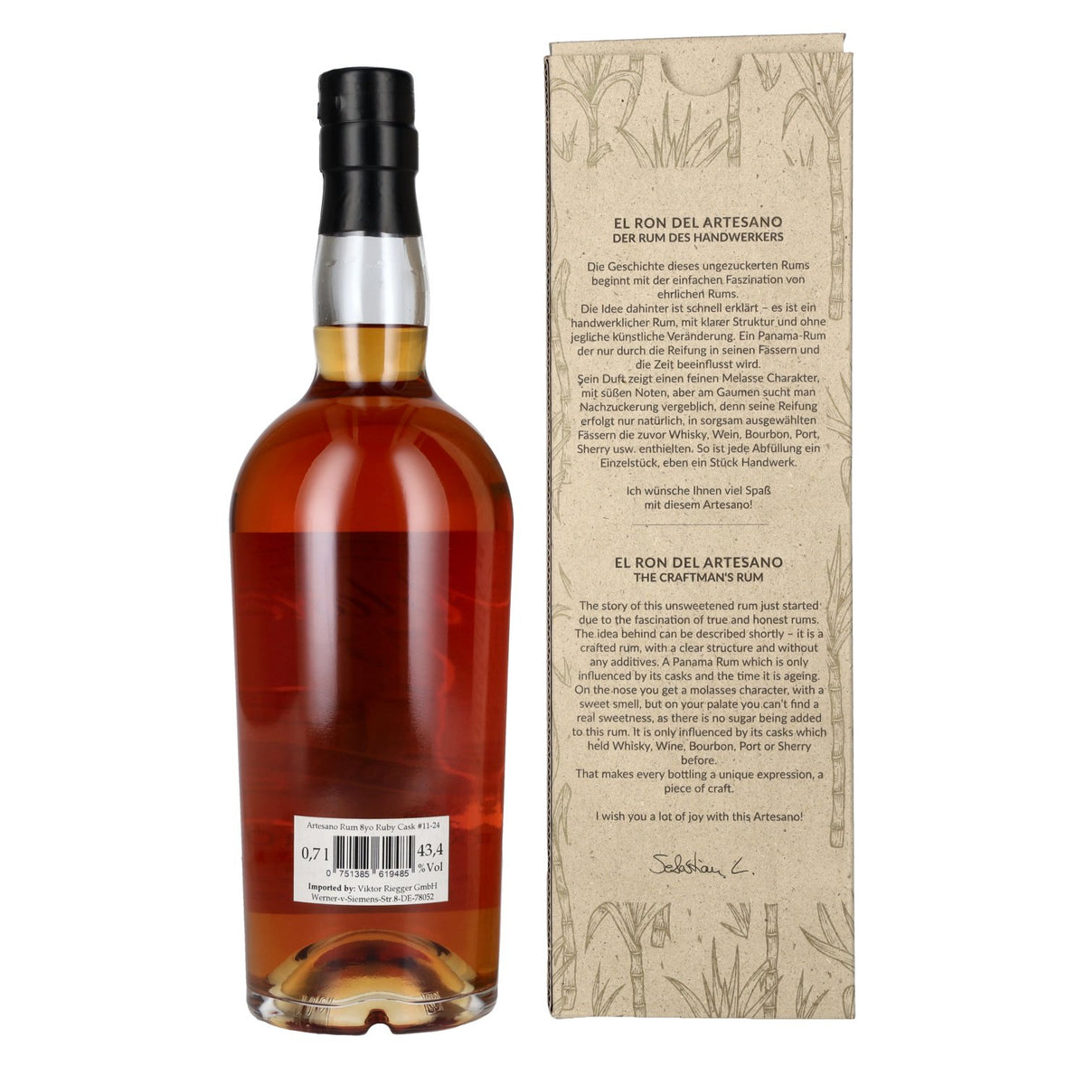 El Ron del Artesano 8 ans, finition en fût de porto ruby, Panama Rum, 43,4 % vol., 0,7 l, dans un coffret cadeau