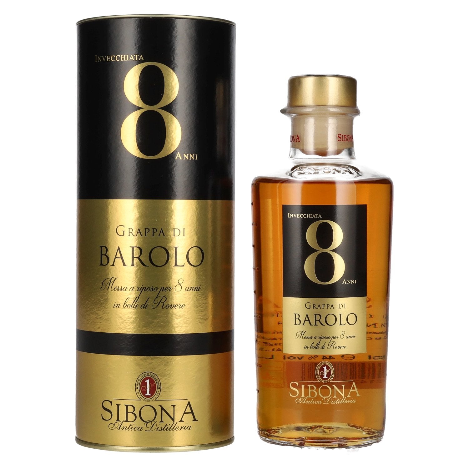 Sibona 8 Anni Invecchiata Grappa di BAROLO 44% vol. 0,5l en boîte cadeau