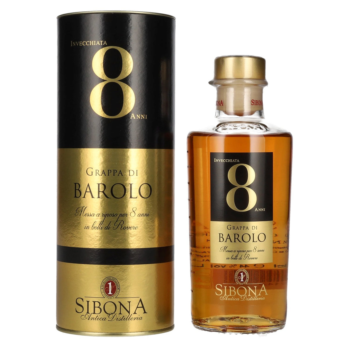 Sibona 8-Year-Old Aged Grappa di BAROLO 44% Vol. 0.5l in a gift box