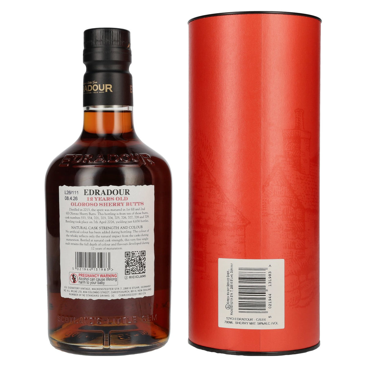 Edradour 12 Years Old Oloroso Sherry Single Malt Whisky Natural Cask Strength #8 58% Vol. 0,7l in Geschenkbox