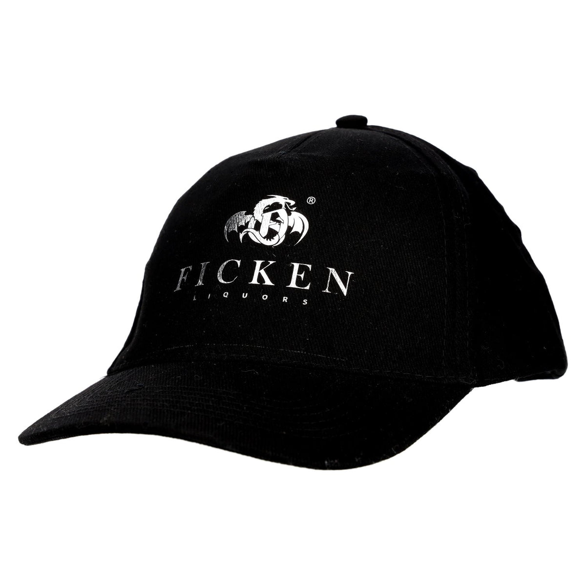 Ficken Liquors-pet met zilveren opdruk, zwart