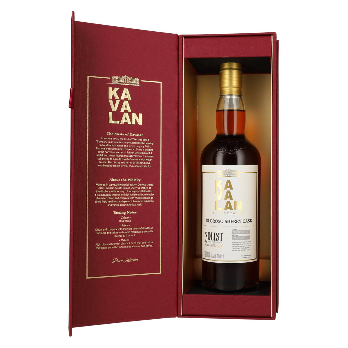 Kavalan Whisky SOLIST single malt vieilli en fût de sherry Oloroso, 59,4 % vol., 0,7 l, dans un coffret cadeau