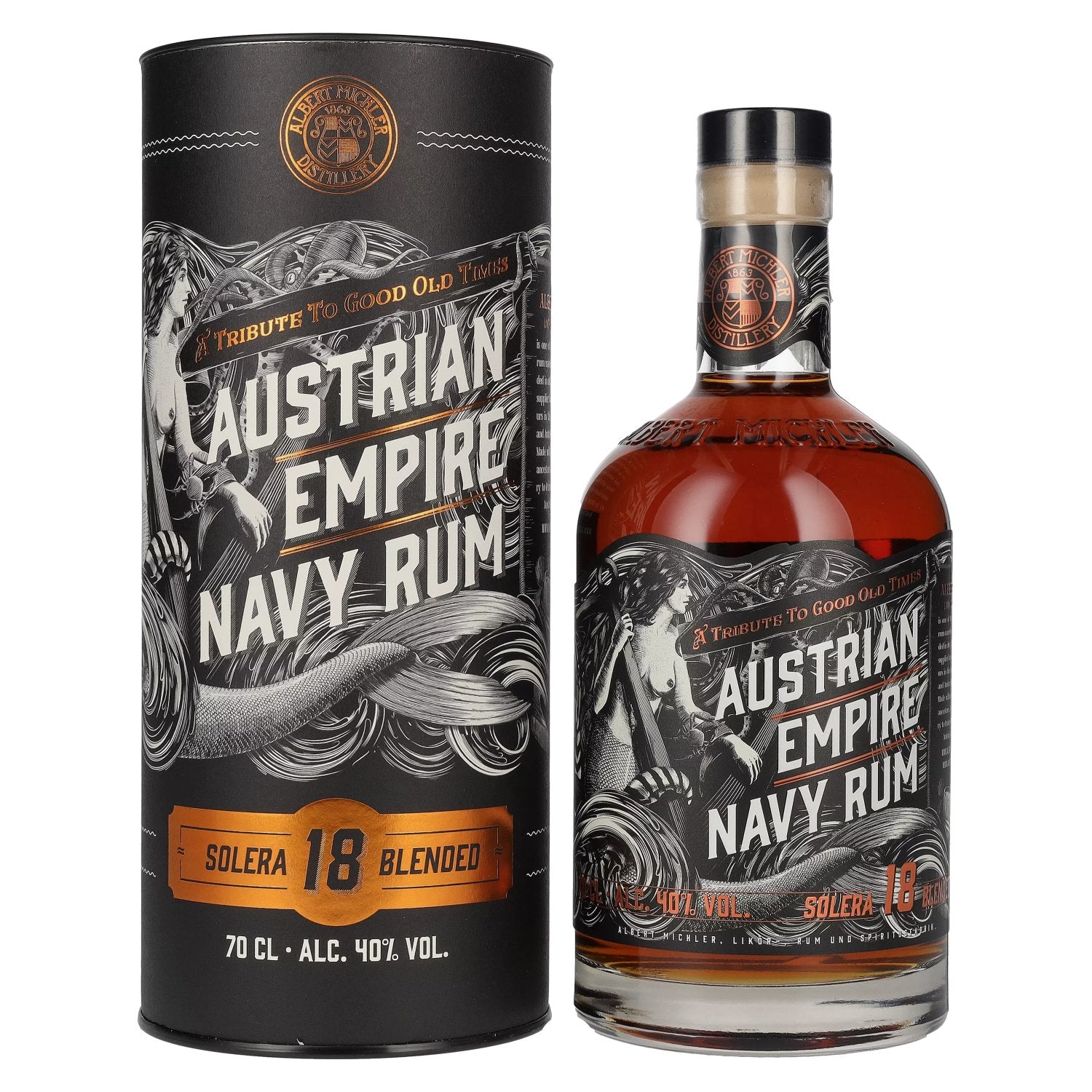 Austrian Empire Navy Rum 18 Solera Blended 40% Vol. 0,7l in geschenkverpakking