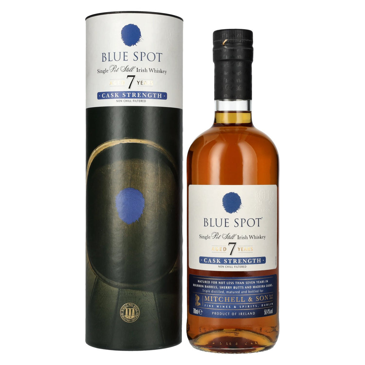 Blue Spot 7 ans d'âge, whisky irlandais Pot Still à la force du fût, 58,4 % vol., 0,7 l, dans un coffret cadeau
