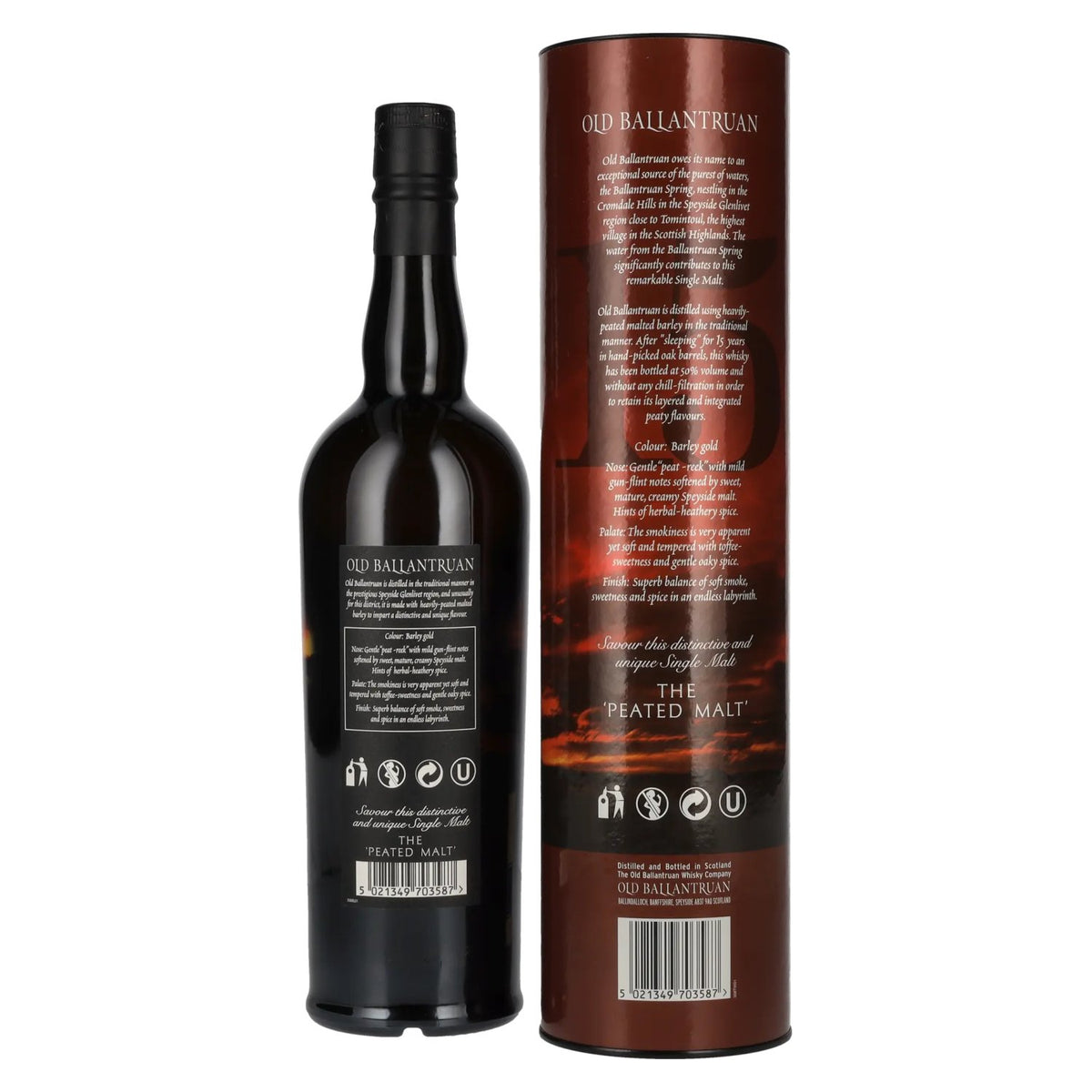Old Ballantruan Whisky 15 Years Old The Peated Malt Single Malt Scotch Whisky 50% vol. 0,7 l in geschenkverpakking