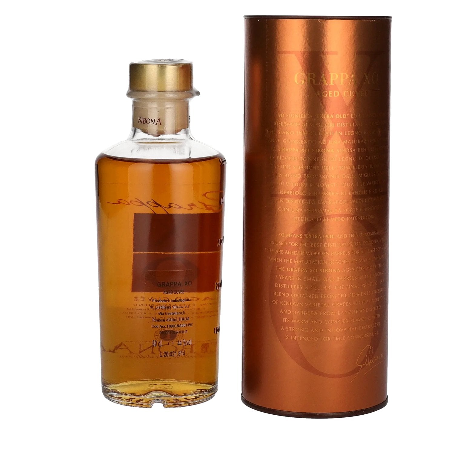 Sibona Grappa XO Aged Cuvée 44% Vol. 0,5l in geschenkverpakking