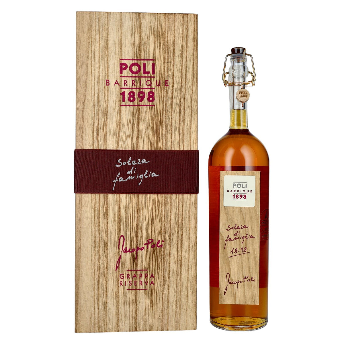 Poli Grappa Barrique 1898 Solera di Famiglia 55% vol. 0,7 l in houten kist