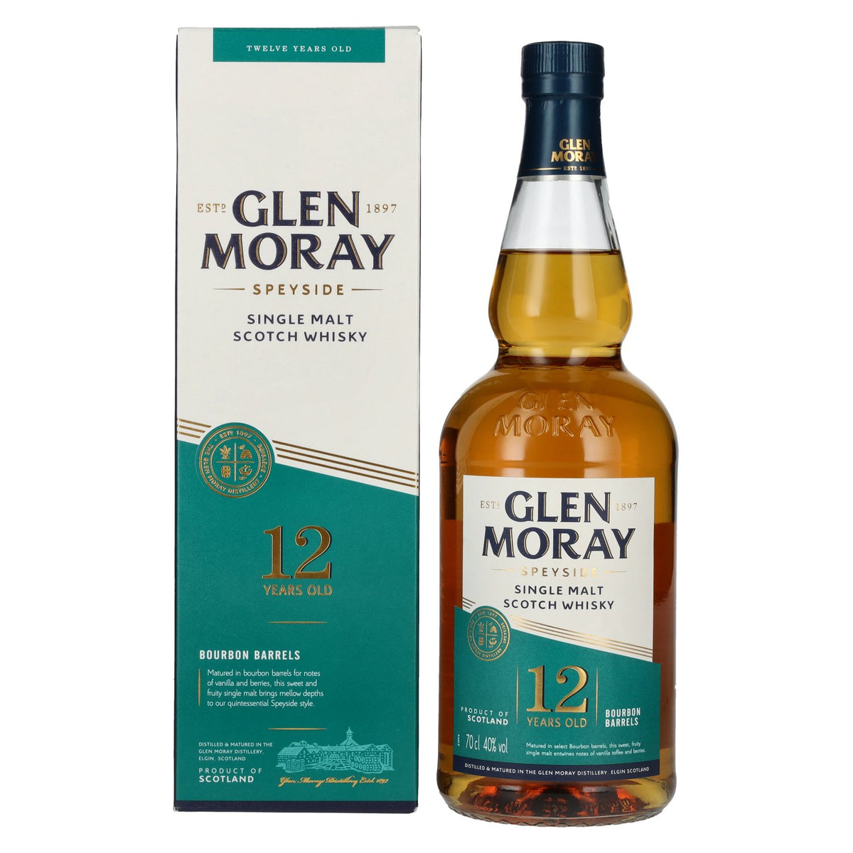 Glen Moray 12 Years Old Bourbon Barrels 40% vol. 0,7 l in geschenkverpakking