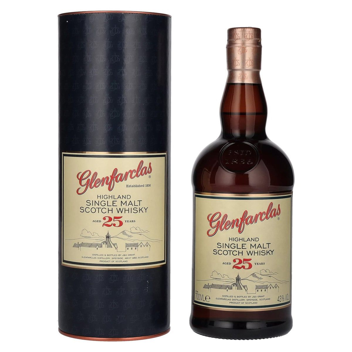 Glenfarclas 25 Years Old Highland Single Malt Scotch Whisky 43% ABV 0.7 l in a gift box