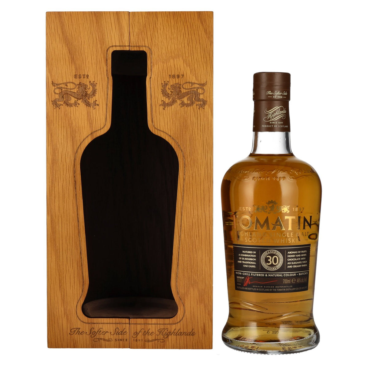 Tomatin 30-Year-Old Highland Single Malt Scotch Whisky 46% ABV, 0.7 litres, in a wooden box