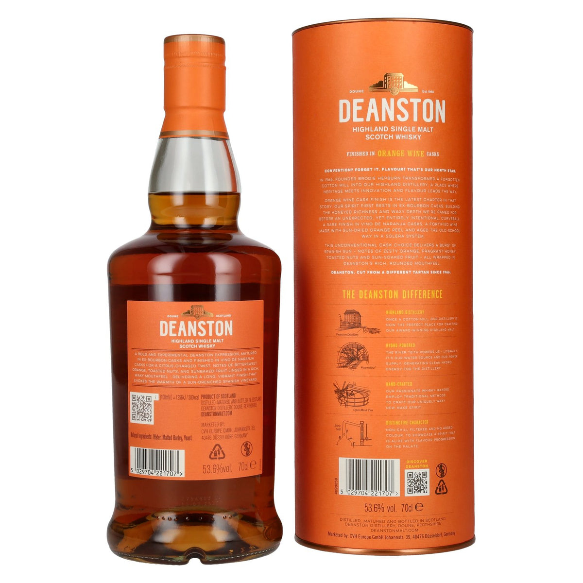 Deanston 17 ans d'âge, single malt des Highlands, finition en fût de vin orange, 53,6 % vol., 0,7 l, dans un coffret cadeau