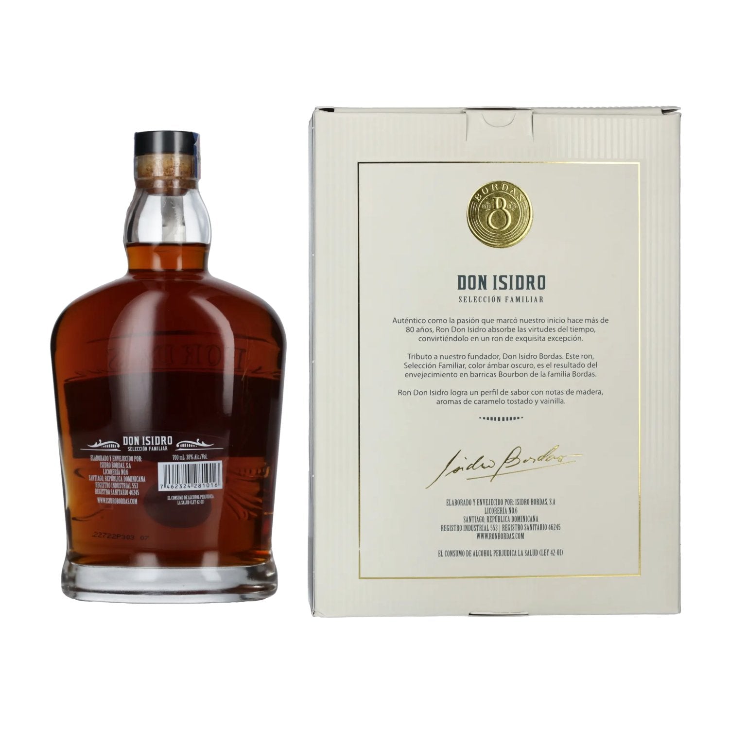 Don Isidro Selección Familiar Ron Dominicano 38% Vol. 0,7l in geschenkverpakking