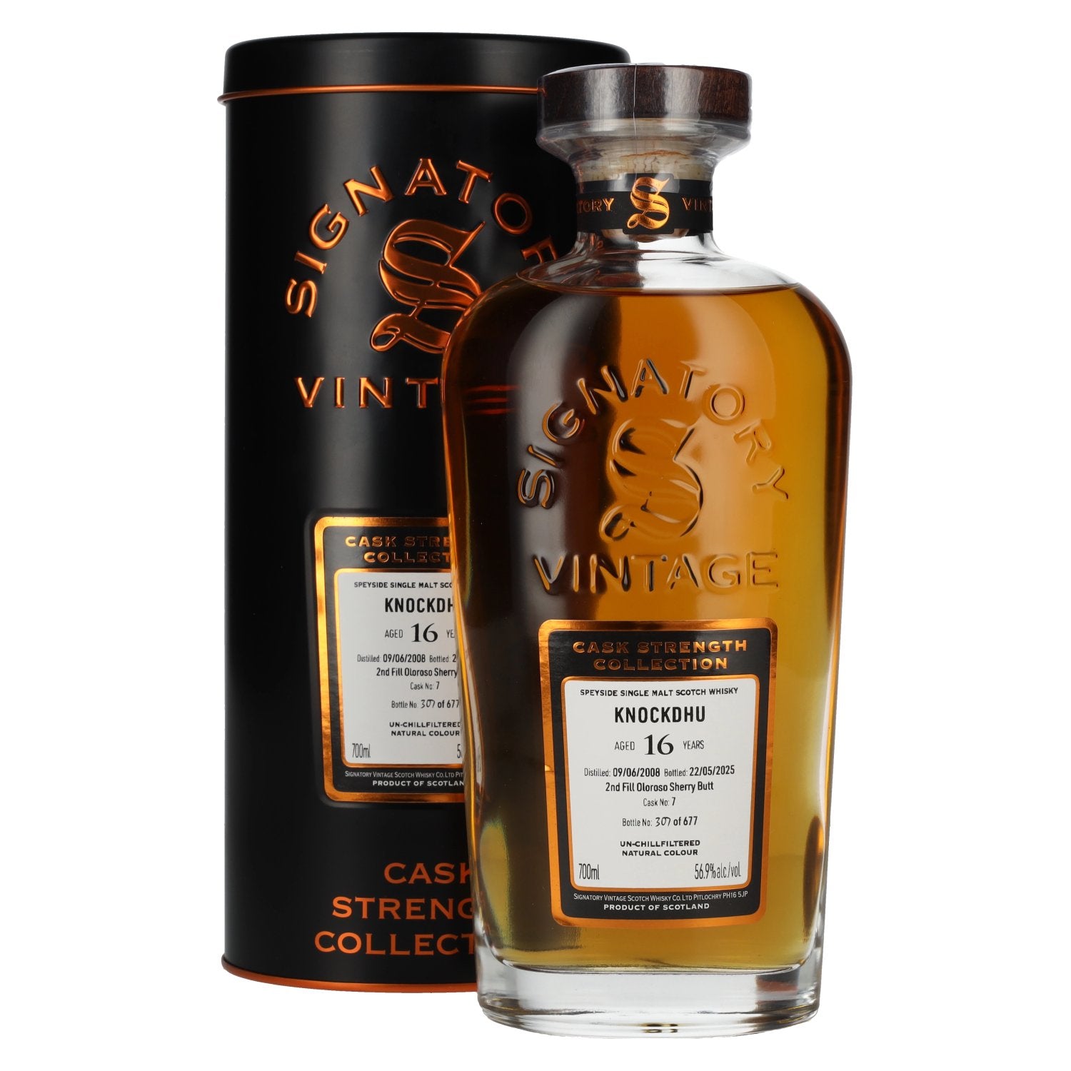 Signatory Vintage KNOCKDHU 16 Years Old 2nd Fill Oloroso Butt Cask Strength #7 2008 56,9% Vol. 0,7l in Blikdoos