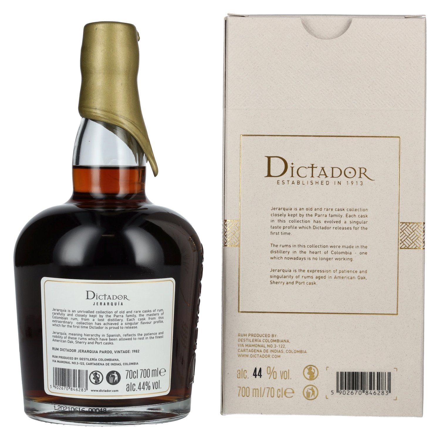 Dictador JERARQUÍA 38 Jaar Oude PARDO Rum 1982 44% Vol. 0,7l in geschenkverpakking