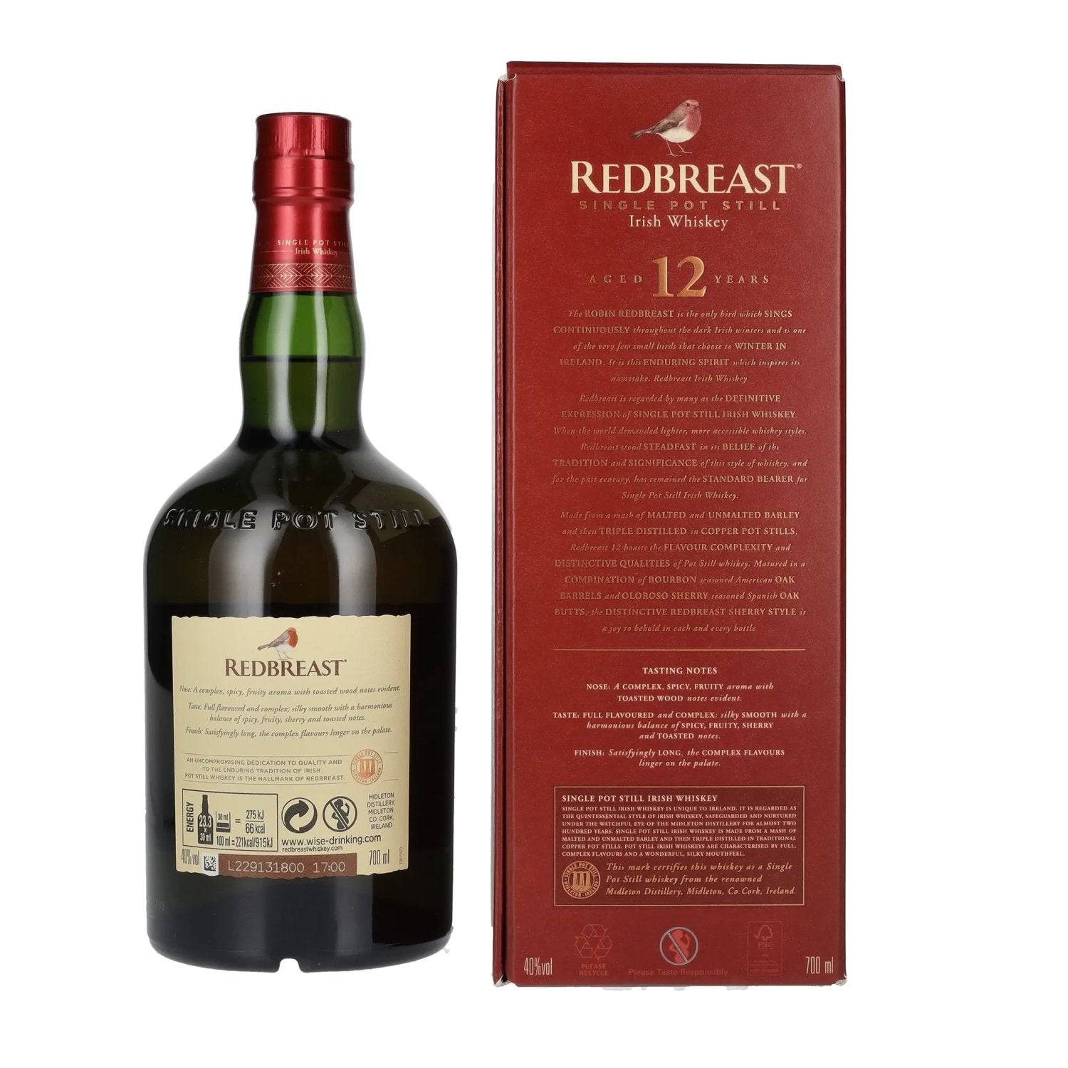 Redbreast 12 Years Old Single Pot Still Irish Whiskey 40% Vol. 0,7l en boîte cadeau