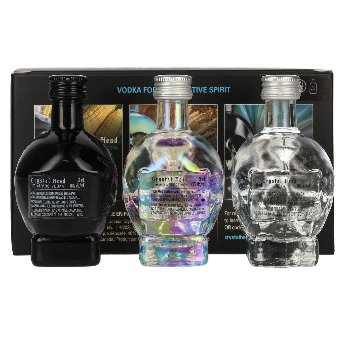 Coffret de vodka Crystal Head 40 % vol., 3 x 0,05 l, dans un coffret cadeau