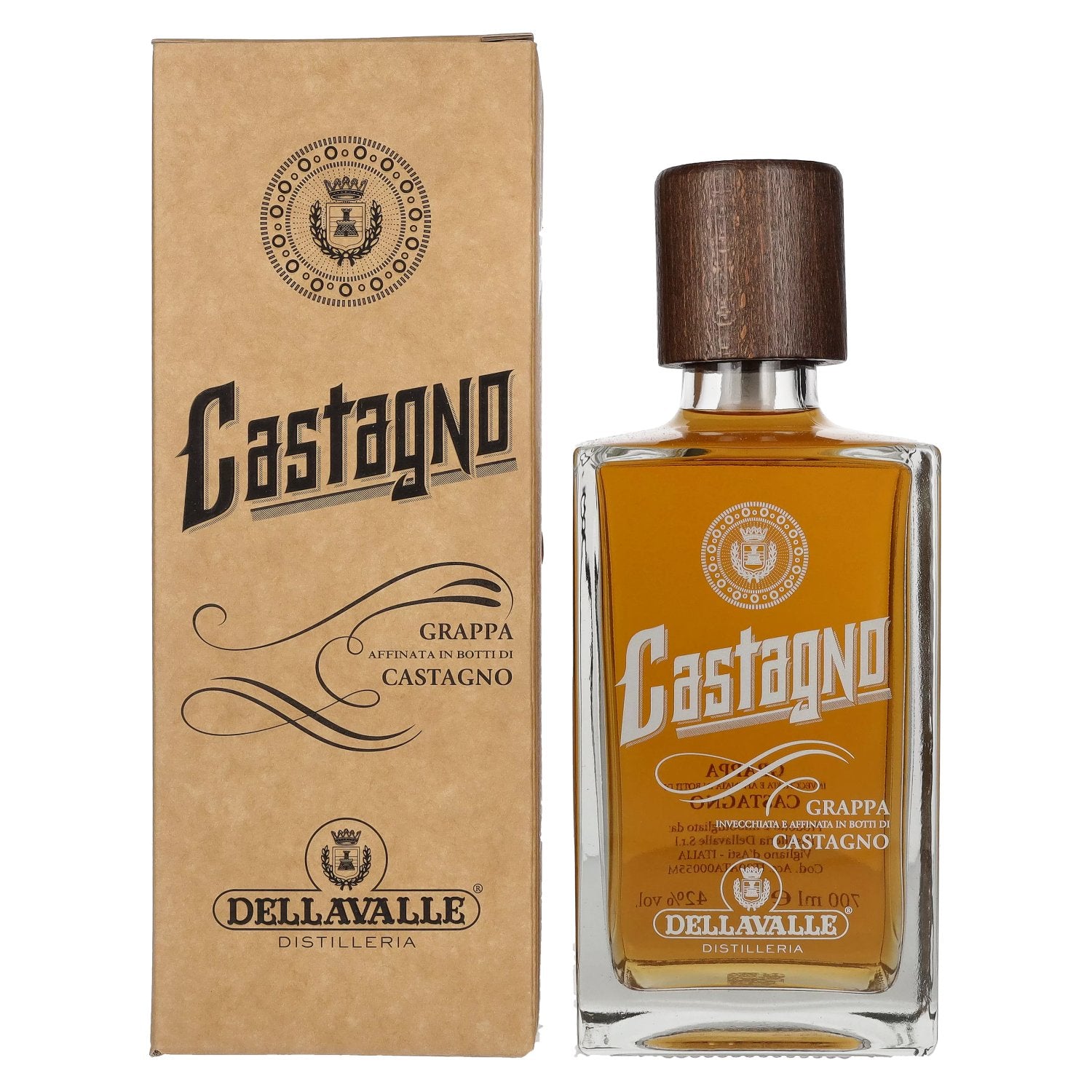 Dellavalle Grappa Affinata in botti di CASTAGNO 42% vol. 0,7l en boîte cadeau