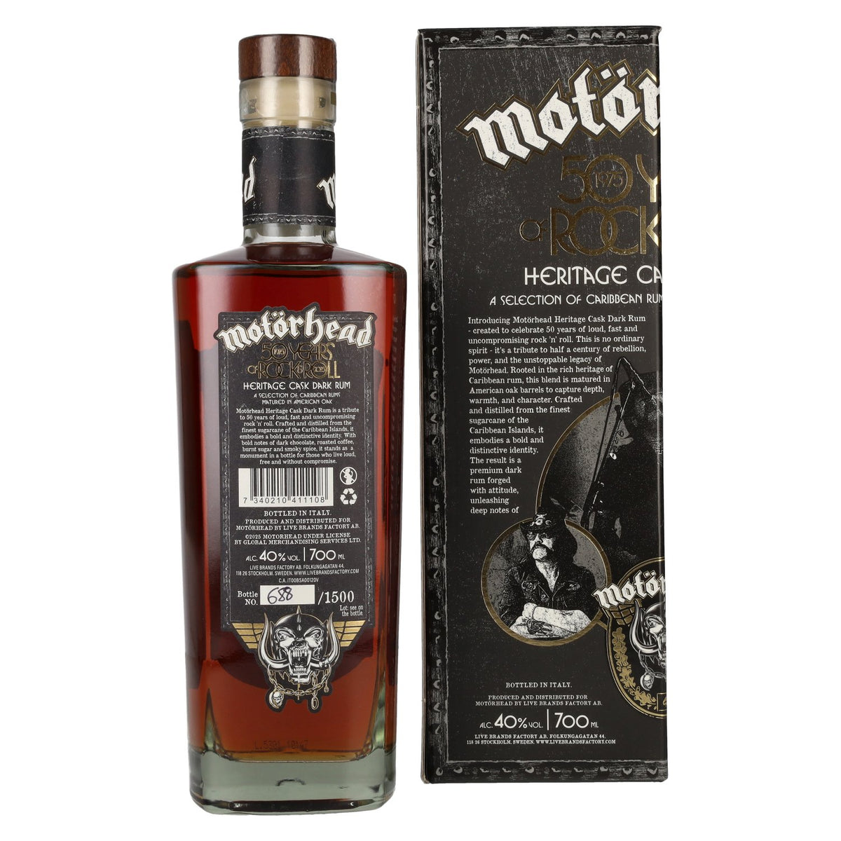Motörhead 50 Years of Rock &amp; Roll Heritage Cask Dark Rum 40% vol. 0,7 l in geschenkverpakking