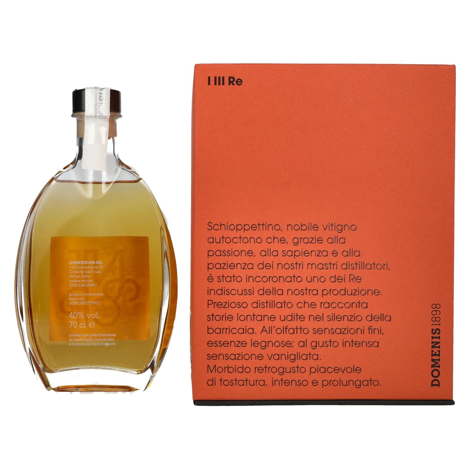 Domenis 1898 I III RE SCHIOPPETTINO grappa invecchiata barricata 40% Vol. 0,7l in gift box