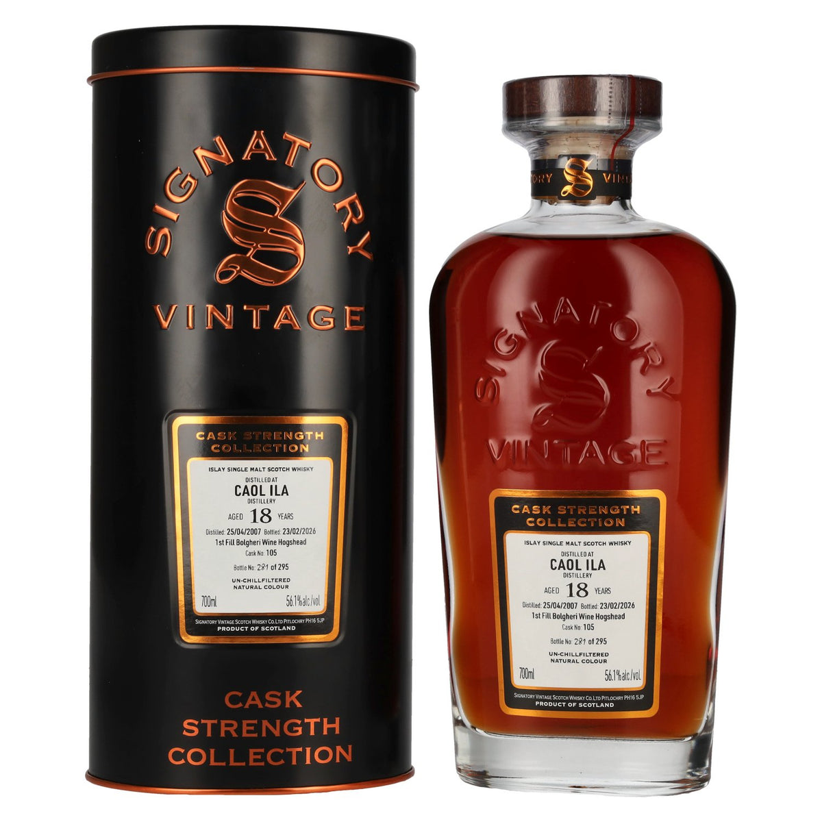 Signatory Vintage Caol Ila 18 Years Old Cask Strength Collection #105 2007 56.1% vol. 0.7l in a tin box