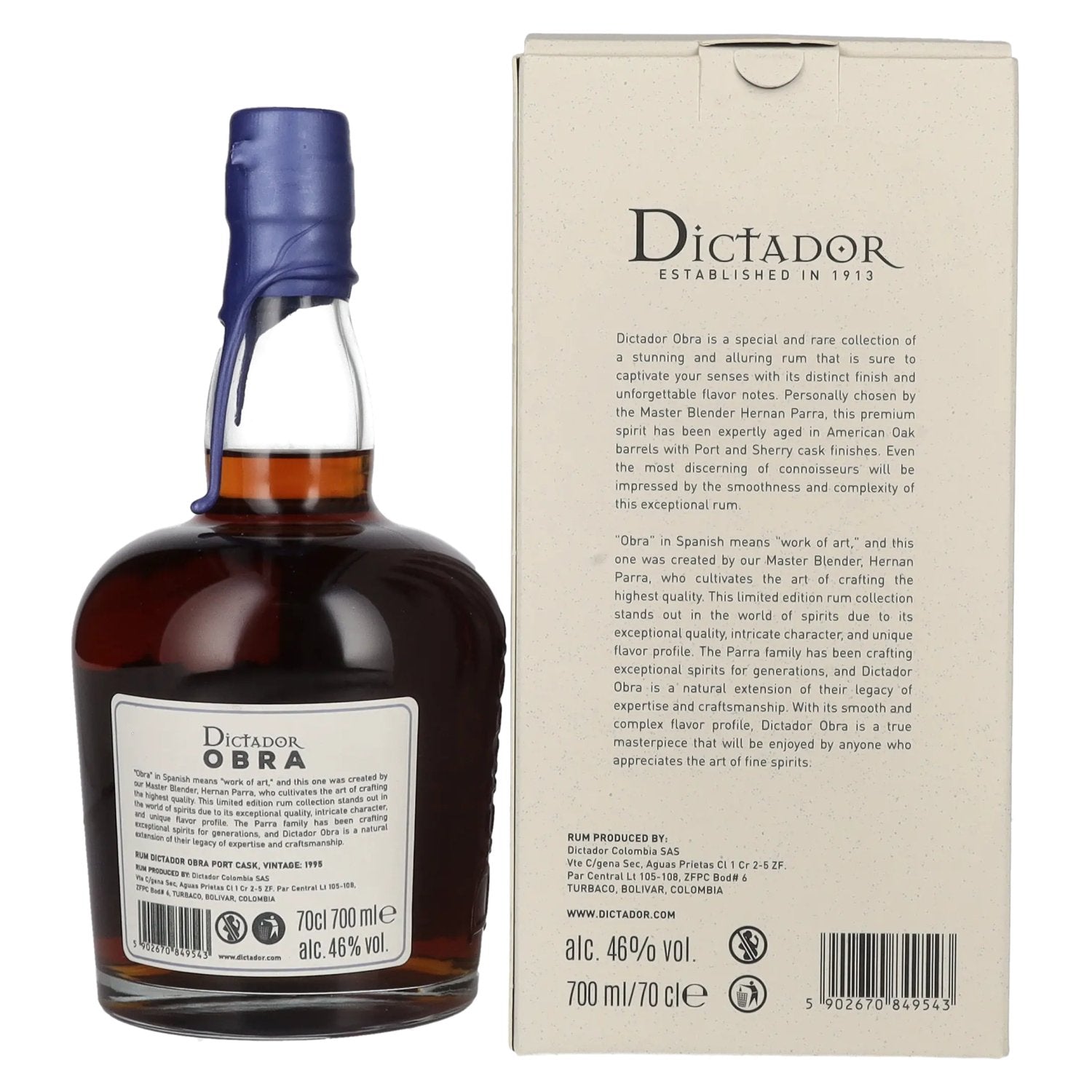 Dictador OBRA VINTAGE 28 Years Old PORT CASK Rum 1995 46% Vol. 0,7l in Geschenkbox