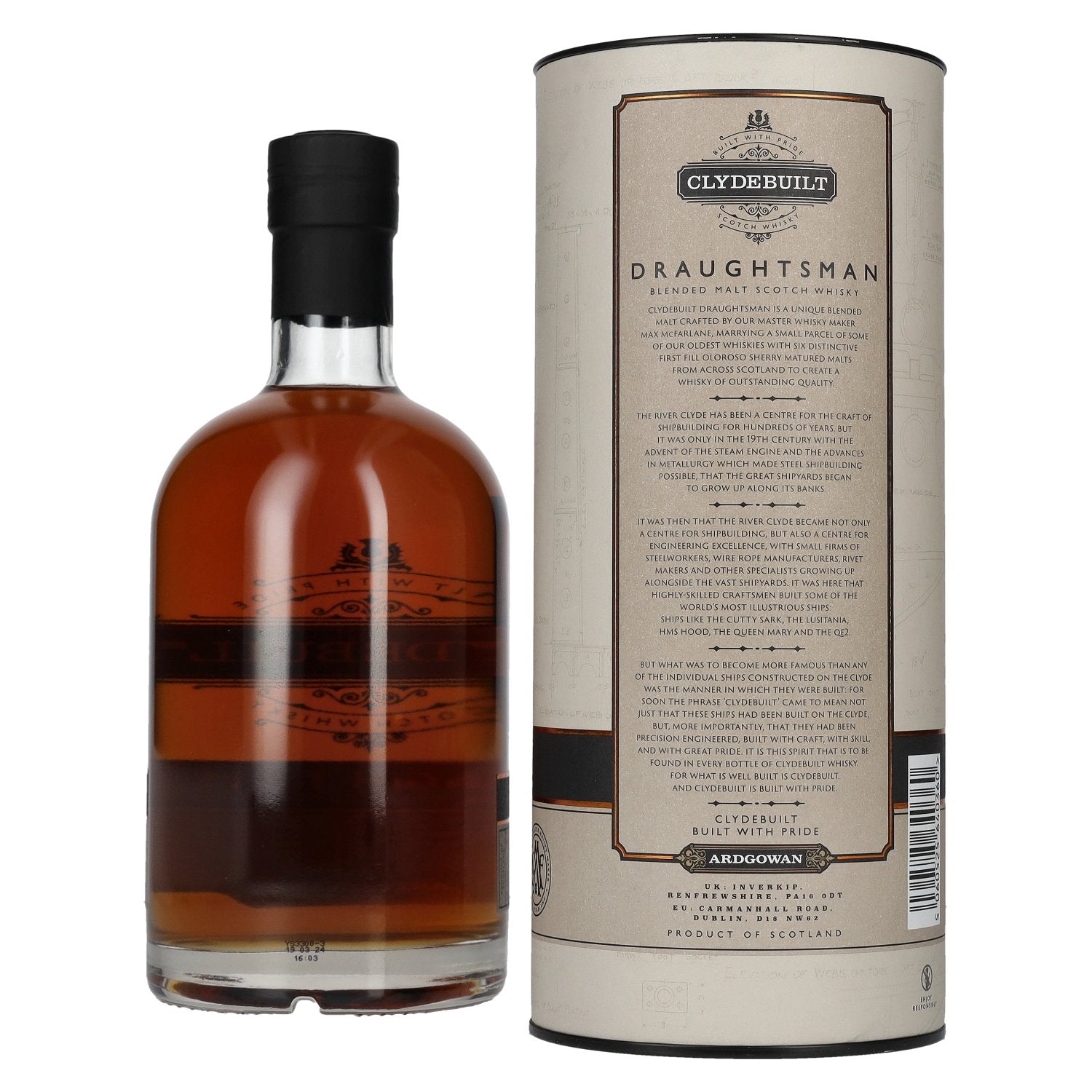 Ardgowan Clydebuilt DRAUGHTSMAN Blendend Malt Scotch Whisky 46% Vol. 0,7l in geschenkverpakking