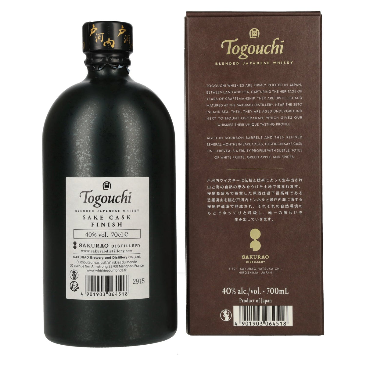 Togouchi Japanese Blended Whisky Sake Cask Finish 40 % vol., 0,7 l, dans un coffret cadeau