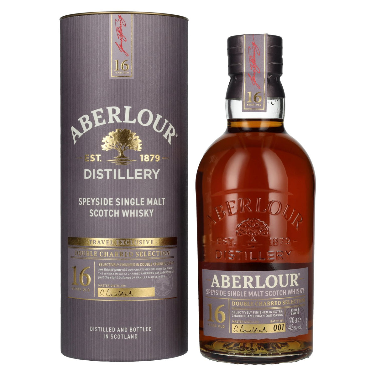 Aberlour 16 Years Old DOUBLE CHARRED SELECTION Exclusief voor reizen Speyside Single Malt 43% Vol. 0,7l in geschenkverpakking