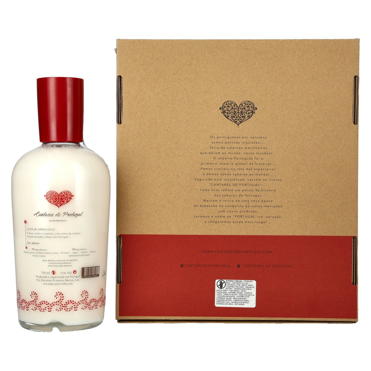 Cantares de Portugal Rijstpuddinglikeur 15% vol. 0,7 l in een geschenkverpakking met 2 glazen