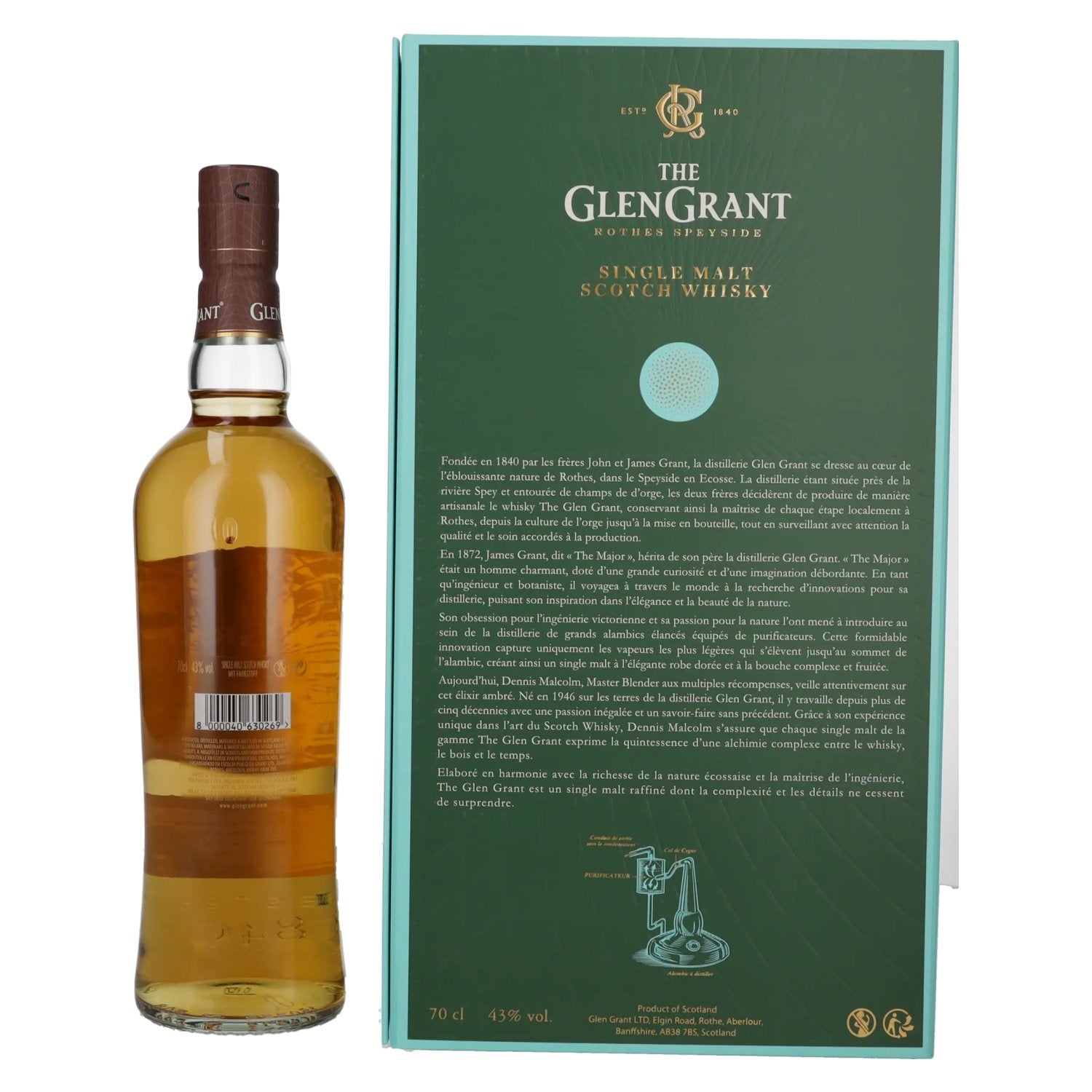 Glen Grant 12 Years Old Single Malt 43% Vol. 0,7l en coffret cadeau avec 2 verres