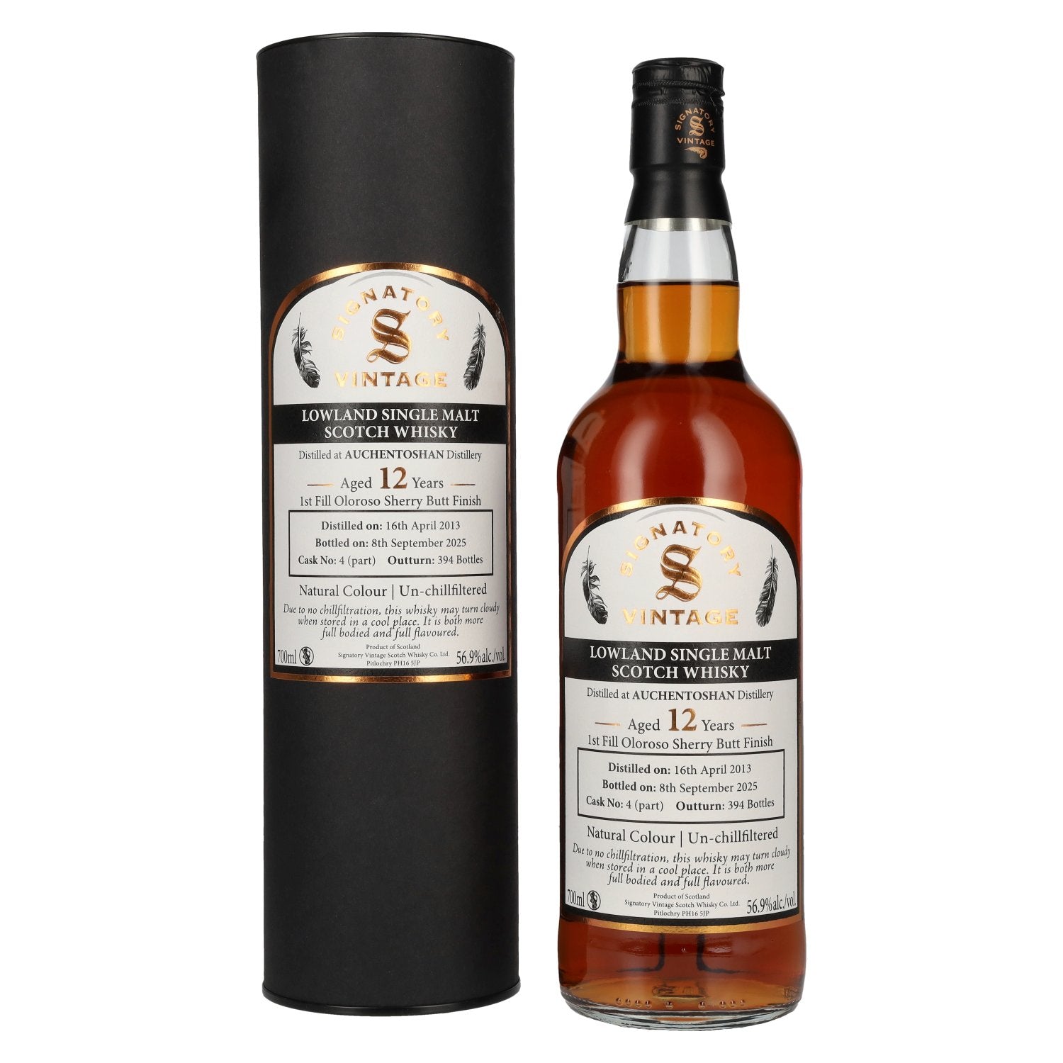 Signatory Vintage Auchentoshan 12 Years Old 1st Fill Oloroso Sherry Butt Finish Cask # 4 56,9% vol. 0,7 l in geschenkverpakking